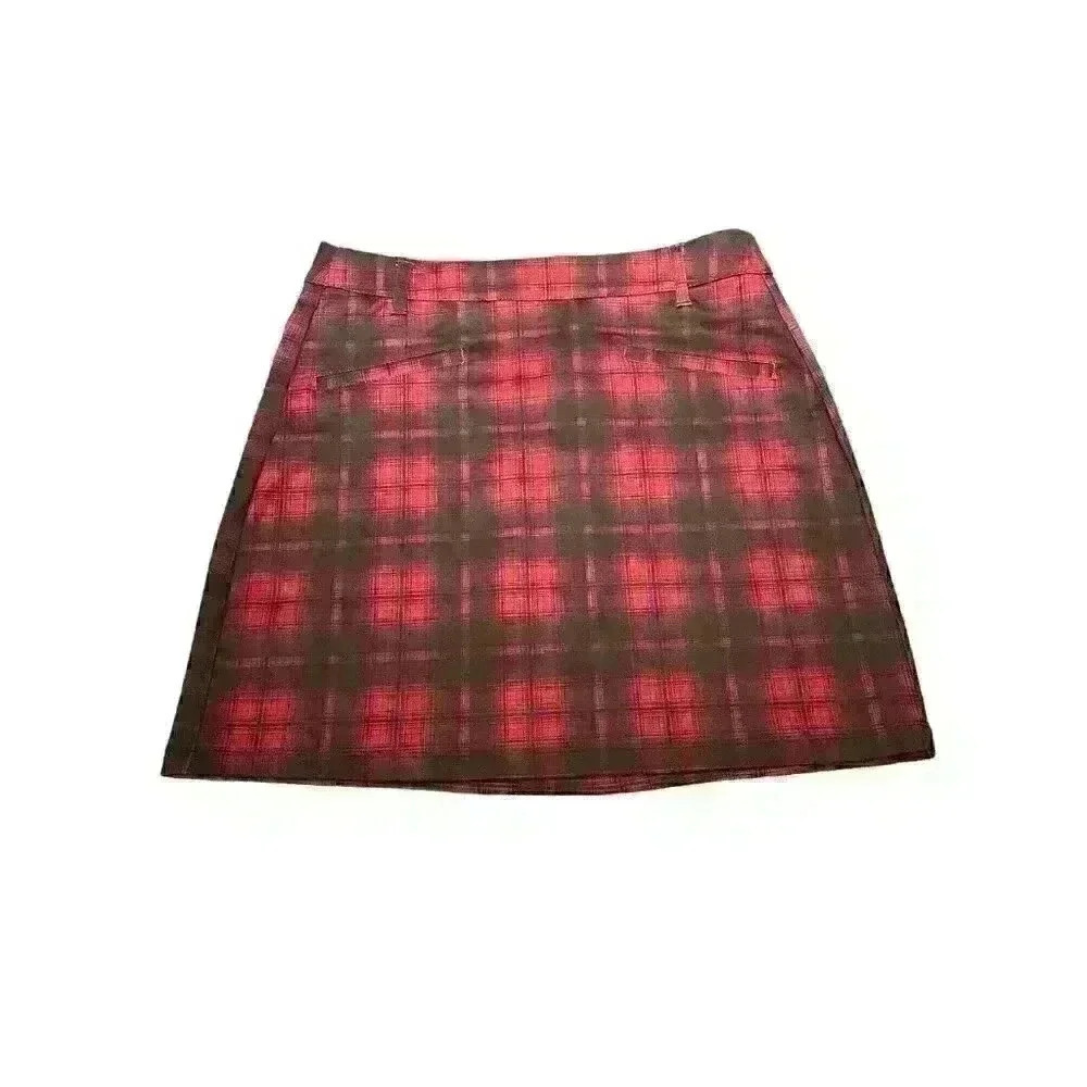 Maurices Women's Medium Red/Black Plaid Mini Skirt with 2 Pockets Pull On